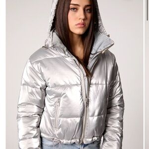 Blue Revival In The Mix denim Puffer Jacket in silver